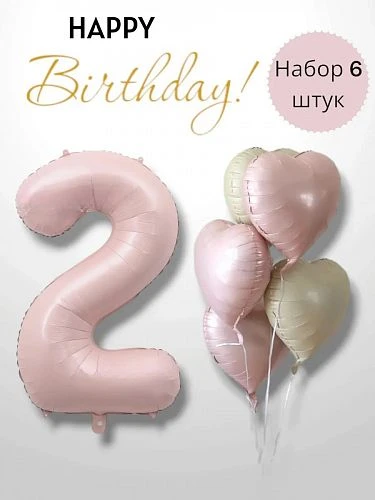Воздушные шары - Комплект розовых шаров "Happi Birthday c цифрой 2" 6шт. (301) (ЦвеТТорг - доставка цветов в Тольятти | Самара)
